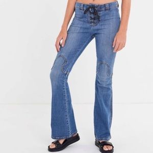 Bdg blue western flare lace up jeans